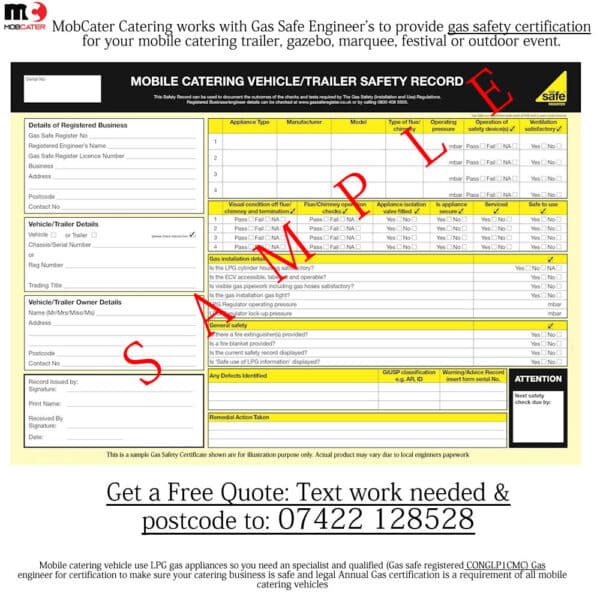 Book Mobile Catering LPG Engineer Gas Safety Certificates Gas Safe