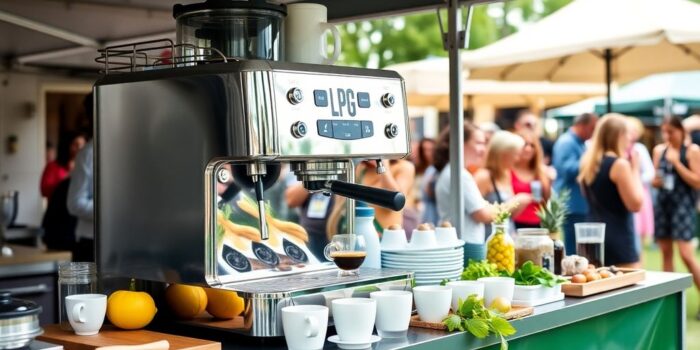 Modern LPG coffee machine in a mobile catering setup.