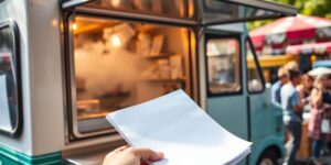 Mobile catering van with insurance documents.