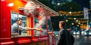 Food truck serving customers with delicious food