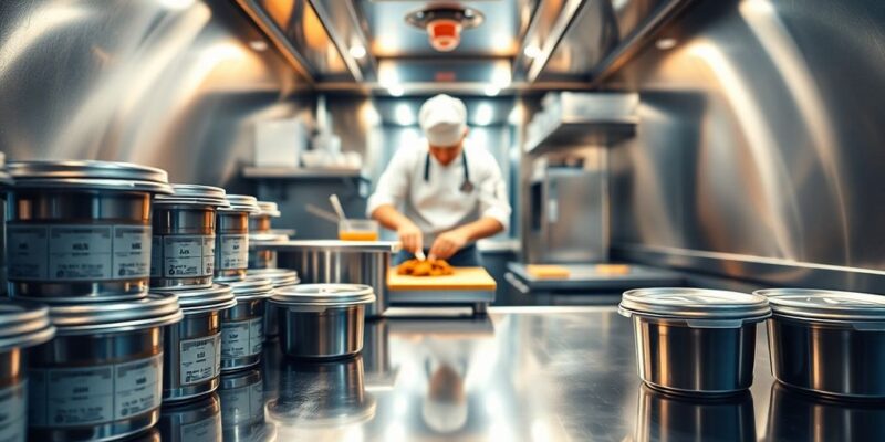 Food van kitchen with allergen labels