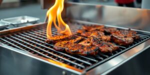 Mobile chargrill cooking delicious street food.