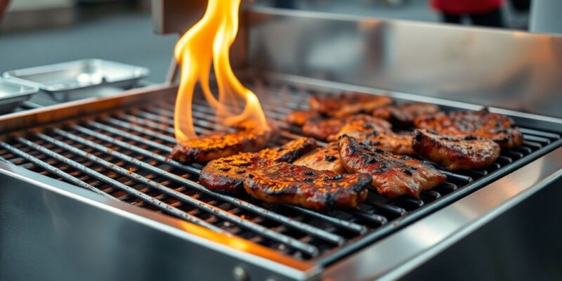 Mobile chargrill cooking delicious street food.