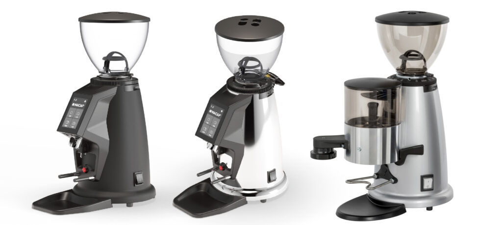 Fracino coffee grinders with polished metal finishes.