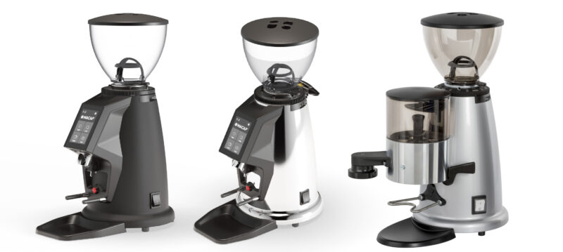 Fracino coffee grinders with polished metal finishes.