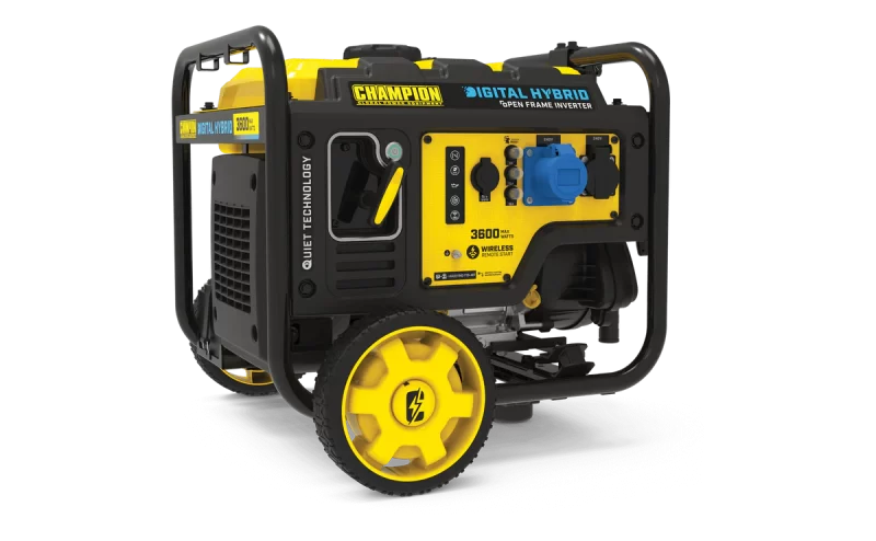 Champion 3600 Watt Digital Hybrid generator, silver and black.