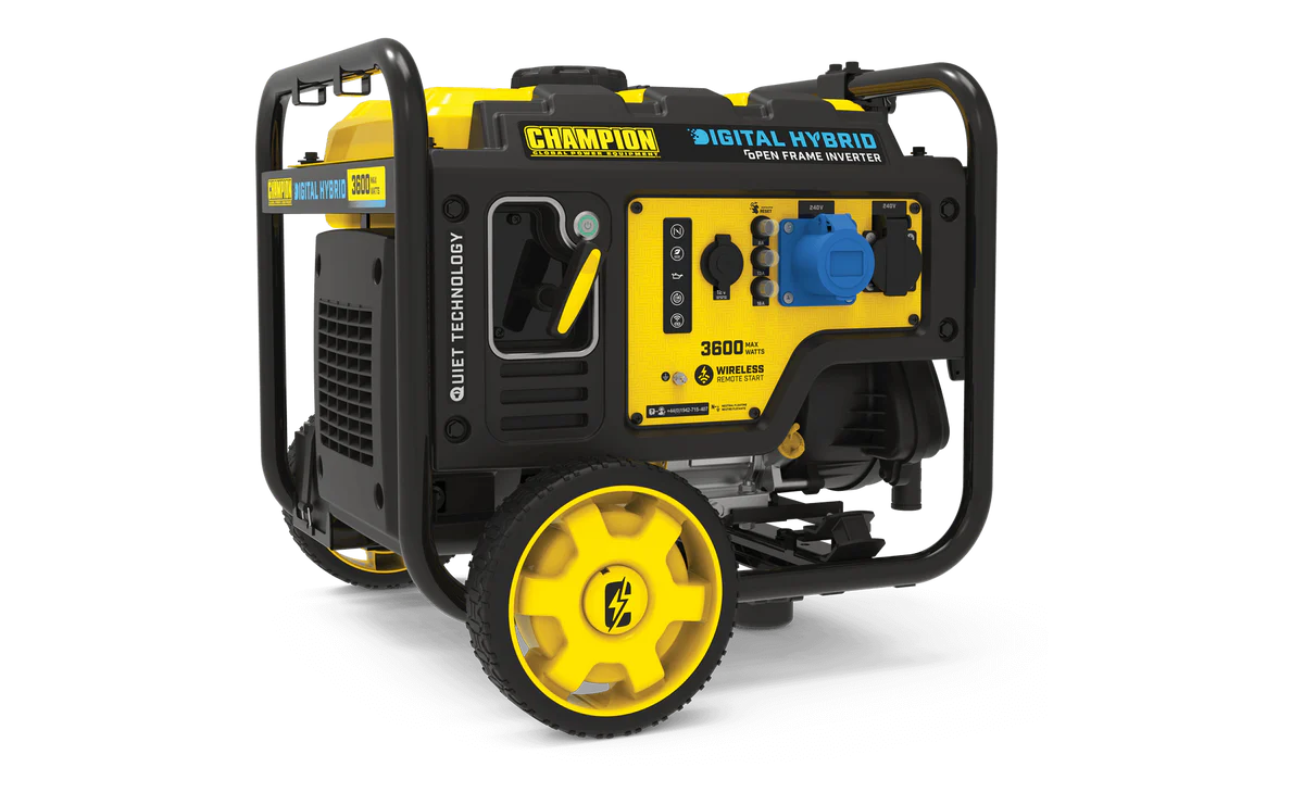 Champion 3600 Watt Digital Hybrid generator, silver and black.