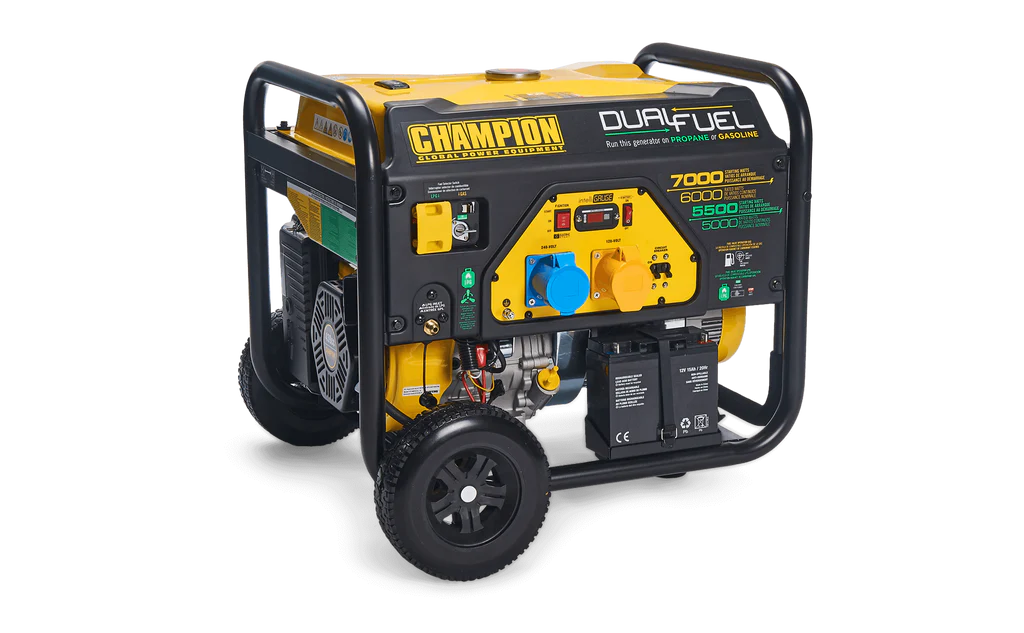 Champion 7000W dual-fuel generator with electric start.