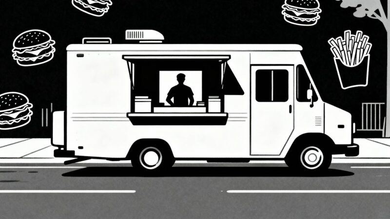 Illustration of a food trailer for sale.