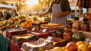 Colourful market stall with attractive product display.