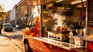 Burger van for sale on a UK street.