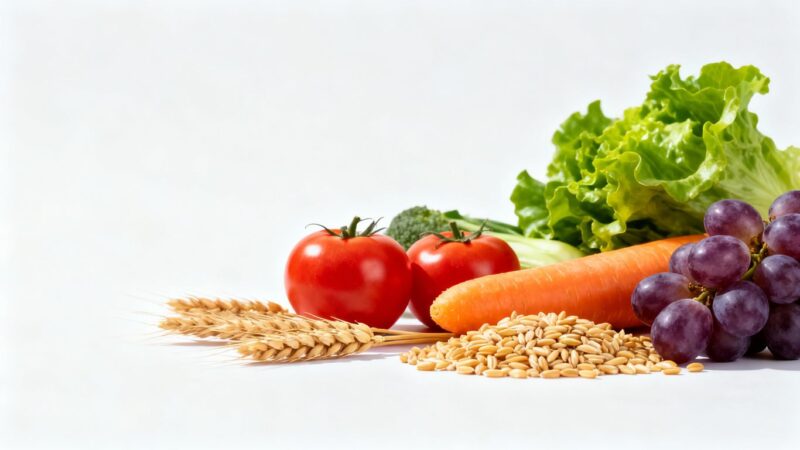 Various fresh food items arranged neatly.