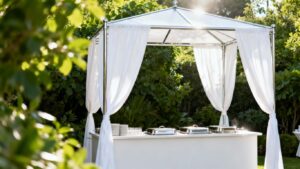 Elegant catering gazebo set up for an outdoor event.