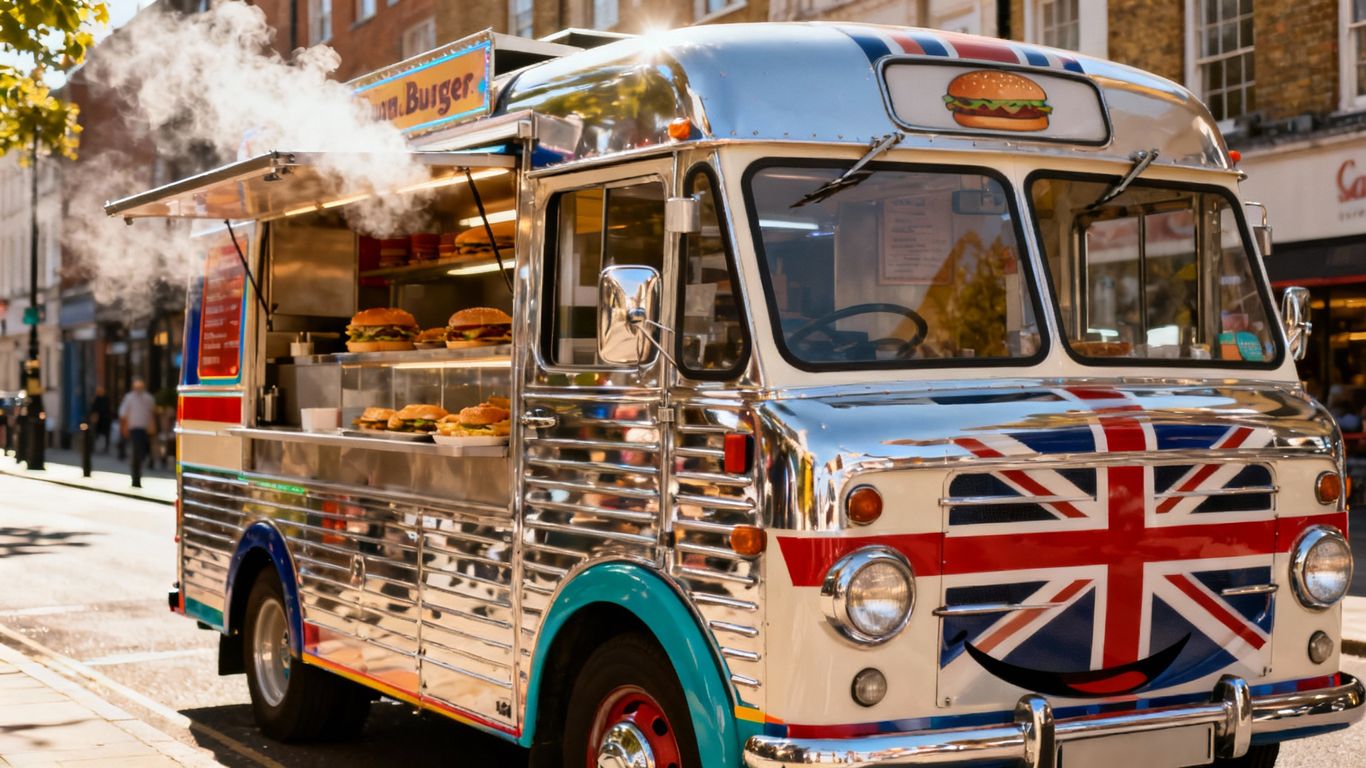 A classic British burger van ready for sale.