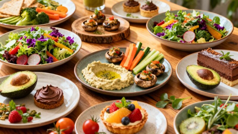 Gourmet vegan food spread at a UK event.