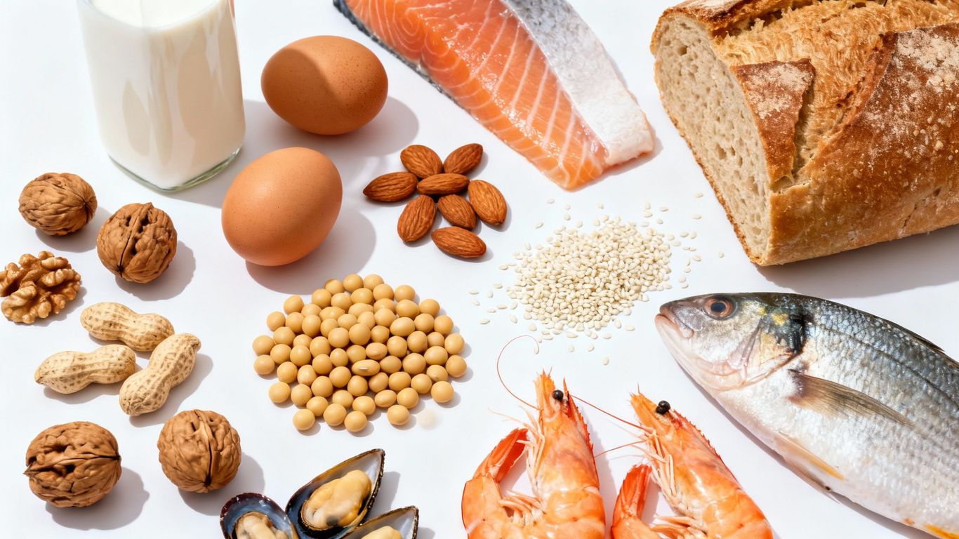 Food allergens chart with common food items.