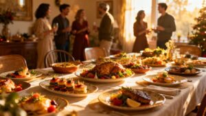 Party food spread at home.