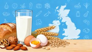 UK map with 14 common allergen foods.