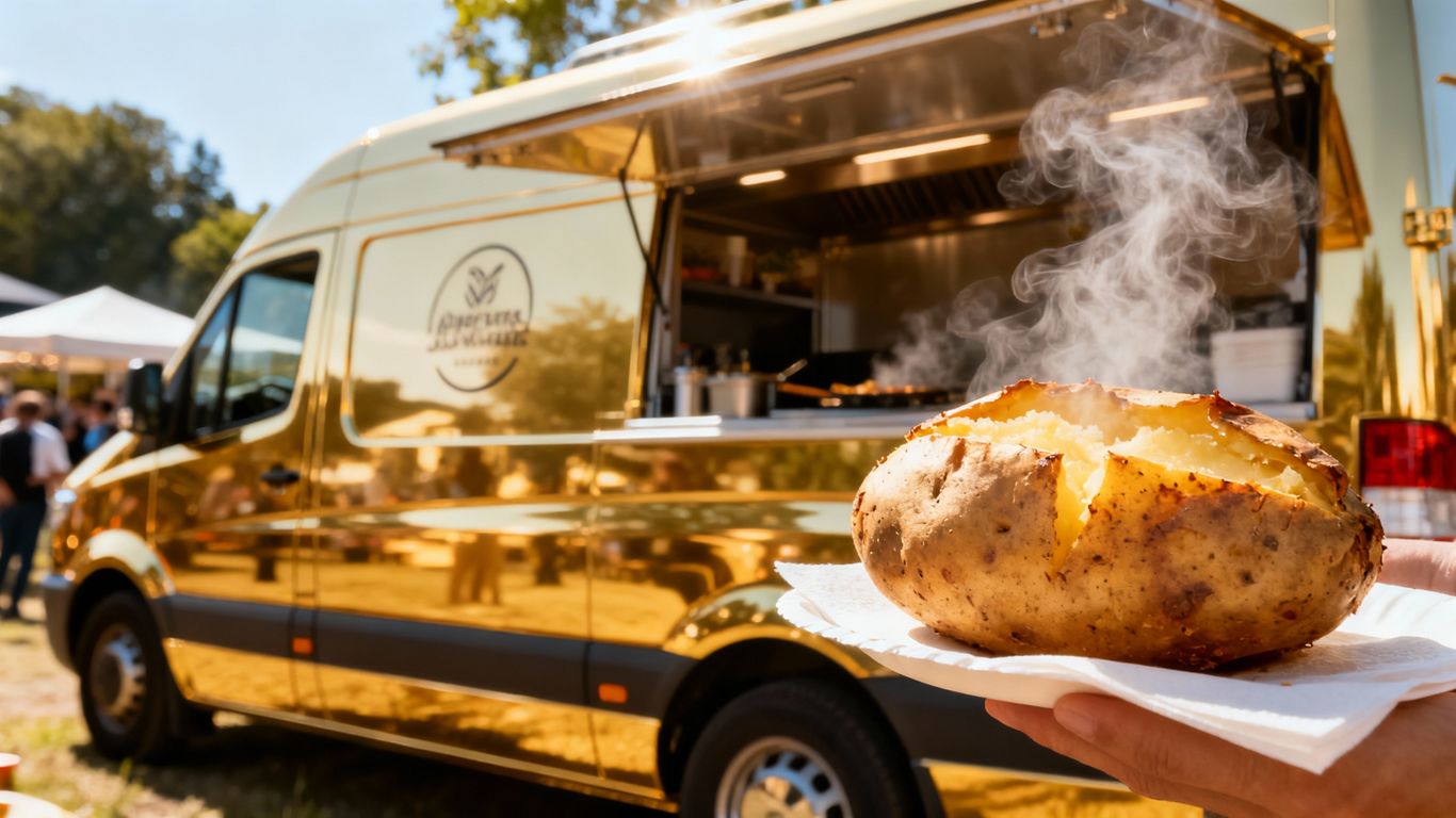 Premium jacket potato catering van at an outdoor event.