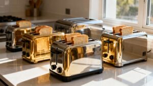 Commercial toasters on a kitchen counter.