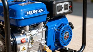 Honda generator with blue and silver casing.
