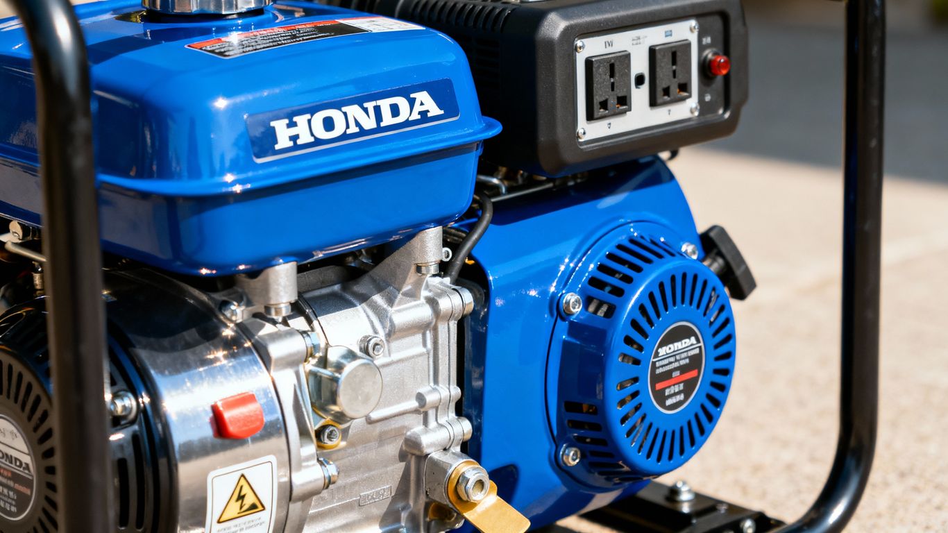 Honda generator with blue and silver casing.