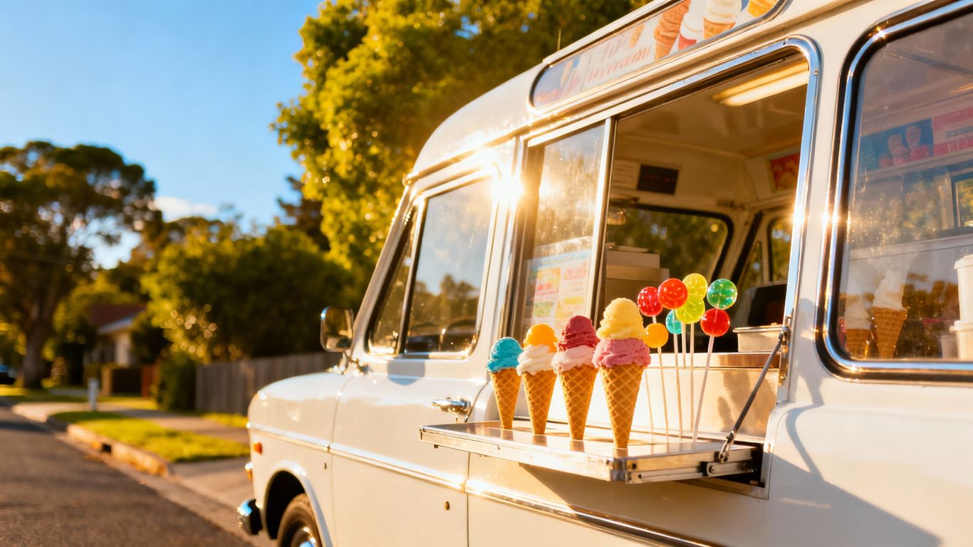 Ice cream van on a sunny British street.