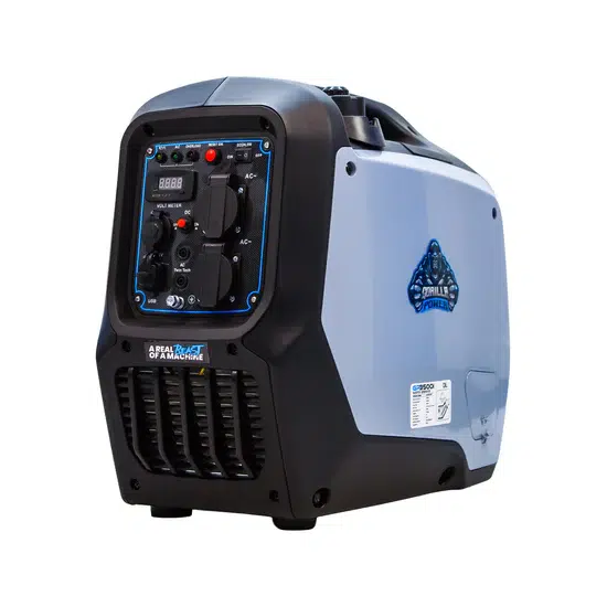 Suitcase generators of various sizes and colours.