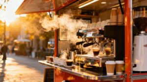A mobile coffee cart ready for business.