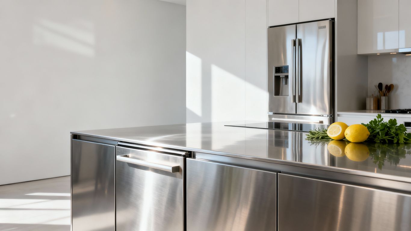 Sleek stainless steel counter fridge units in a modern kitchen.