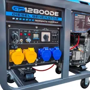 Home generator on driveway next to house.