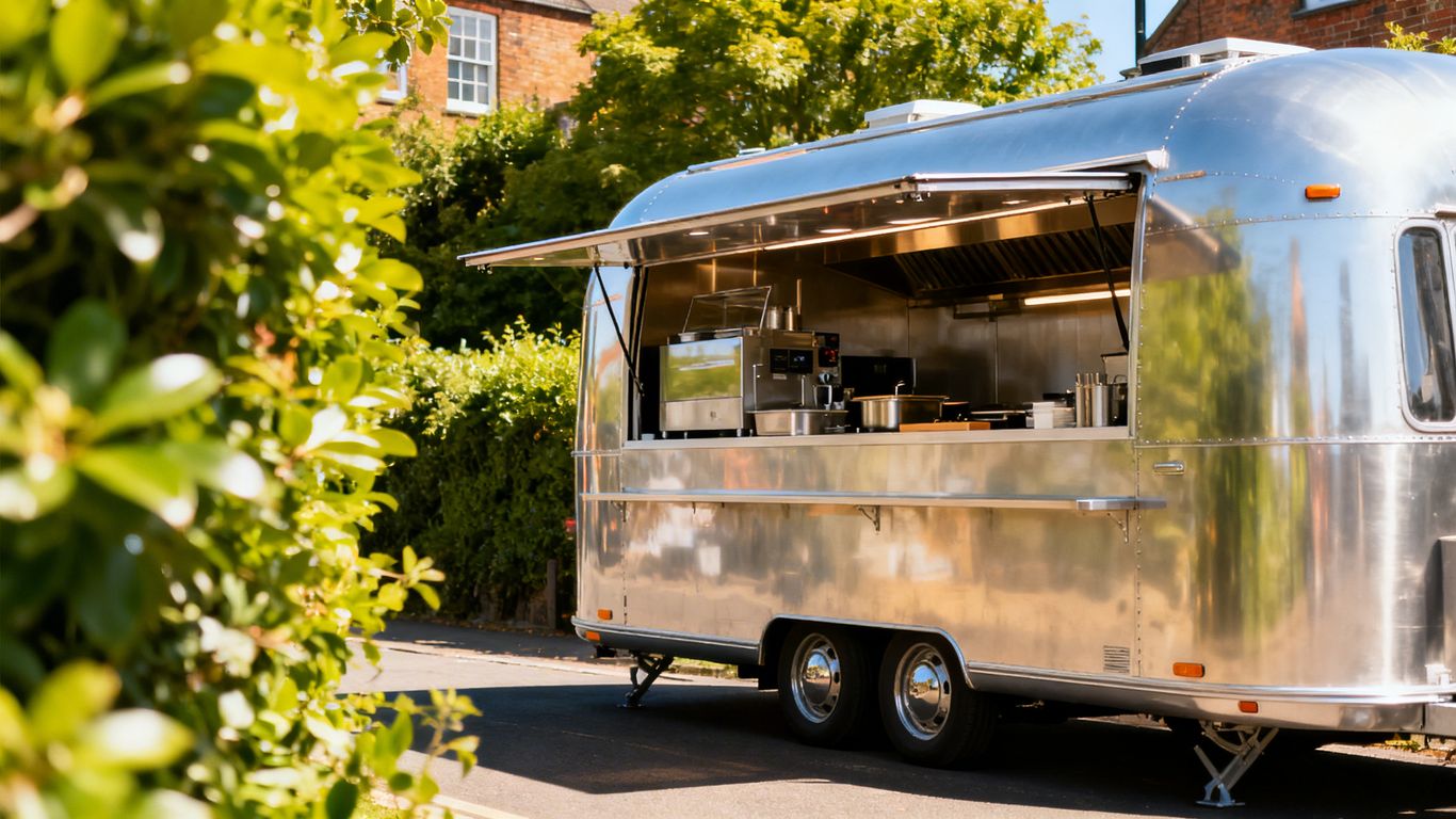 Food trailer for sale on a UK street.