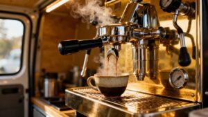 Gas coffee machine in a coffee van