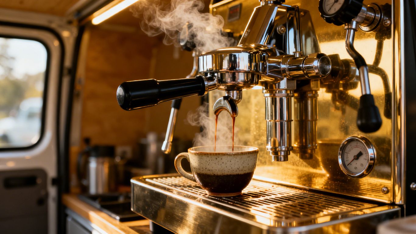 Gas coffee machine in a coffee van