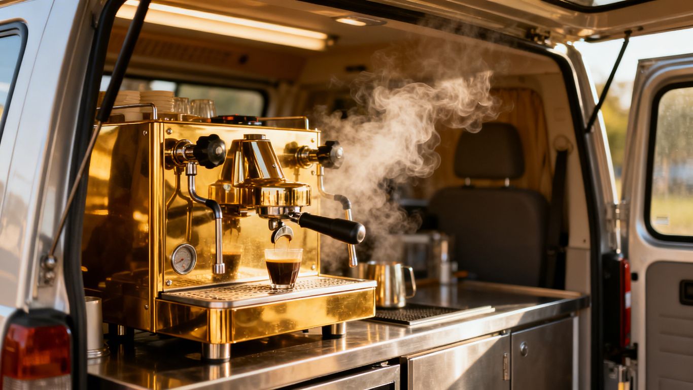 Gas coffee machine in a mobile catering van
