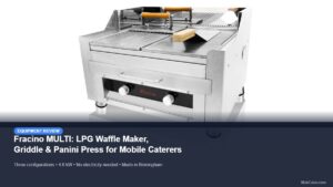 Fracino MULTI LPG waffle maker and griddle - stainless steel commercial cooking unit with two independent gas burners, cast iron griddle plates, and panini press
