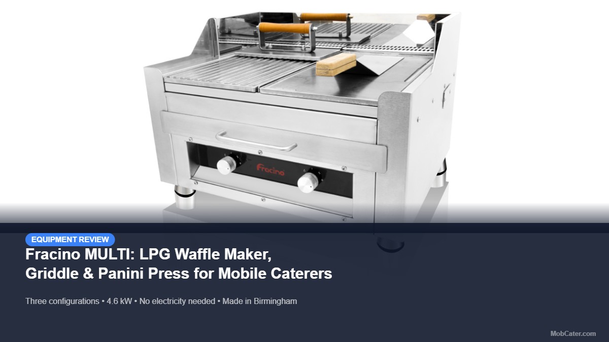 Fracino MULTI LPG waffle maker and griddle - stainless steel commercial cooking unit with two independent gas burners, cast iron griddle plates, and panini press