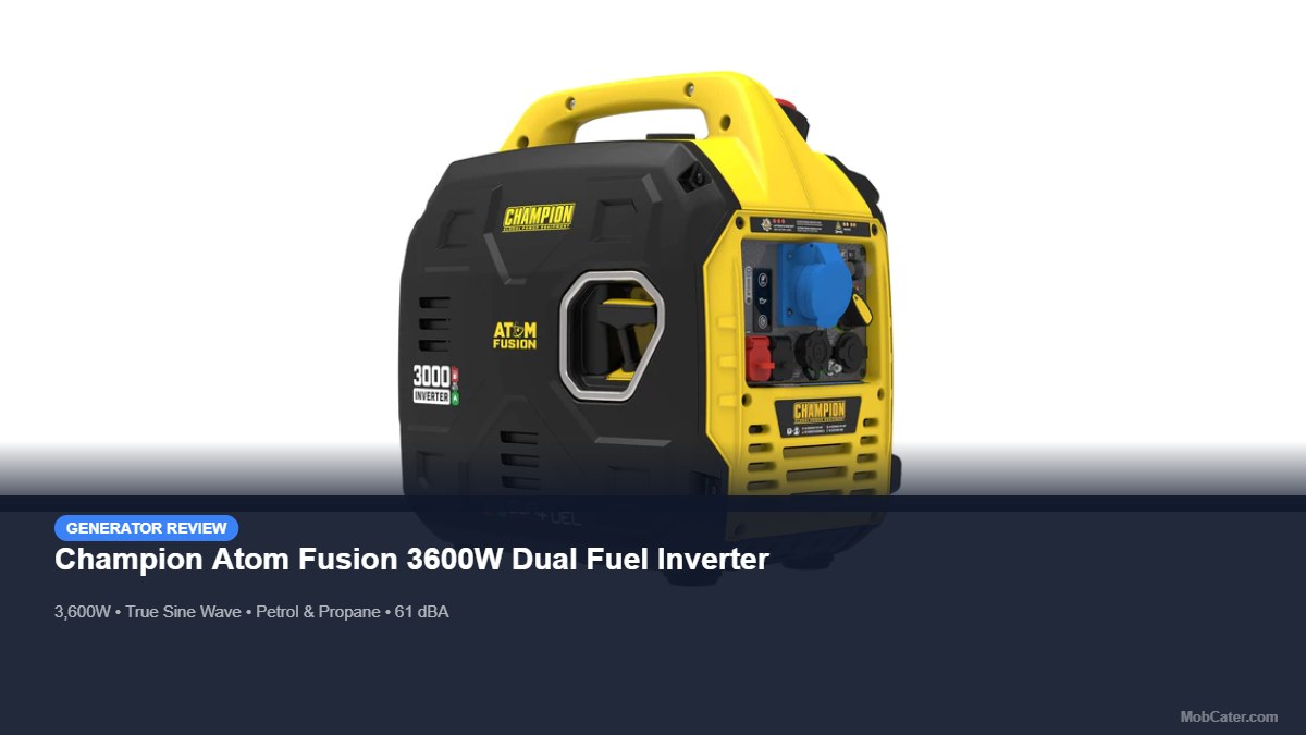 Champion Atom Fusion 3600W dual fuel inverter generator for mobile catering