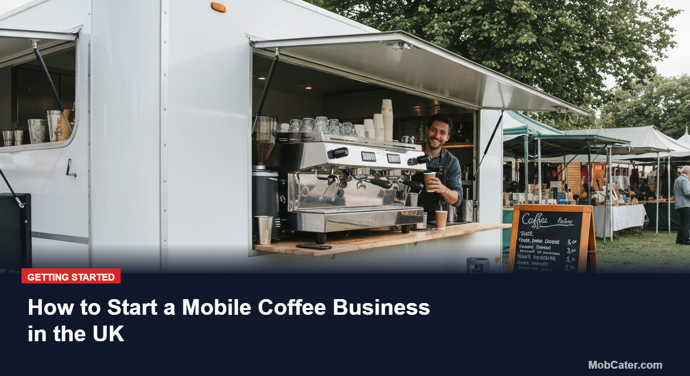 Mobile coffee van trader serving a flat white from a Fracino CON2ELPG dual-fuel espresso machine at a UK farmers market