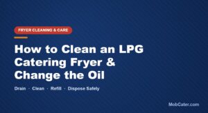 Mobile caterer cleaning an LPG catering fryer and changing the oil