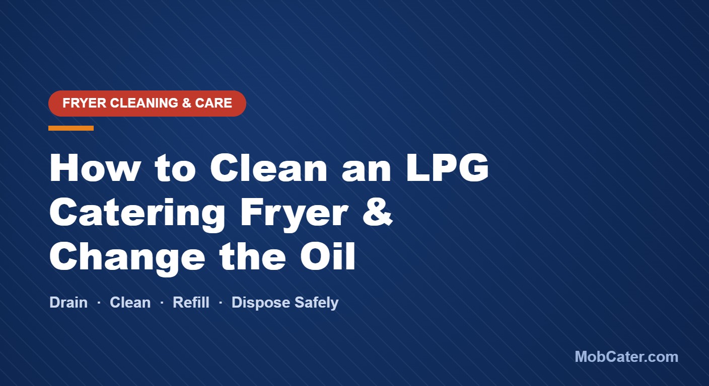 Mobile caterer cleaning an LPG catering fryer and changing the oil