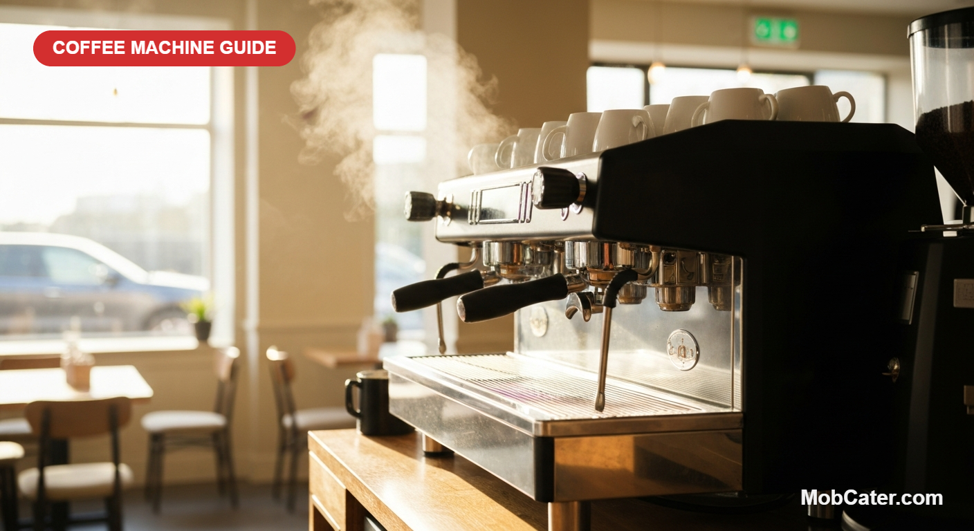Professional 3 group espresso coffee machine on a UK coffee shop counter