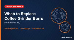Worn coffee grinder burr discs illustration — when to replace coffee grinder burrs guide for UK coffee shops