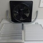 Cooling and exhaust extraction kit showing 400mm axial extractor fan, flexible ducting and louvre vent grilles