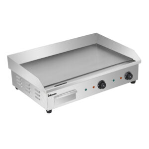 Infernus chrome electric griddle angled view with twin controls