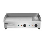 Infernus 73cm ribbed electric griddle front view with twin controls