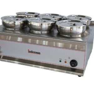 Infernus INF-6TT six pot electric bain marie with lidded round pots