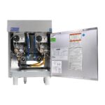 Pitco SG14TS with door open showing independent burner controls per tank