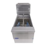 Pitco SG14TS twin tank fryer from above showing two independent tanks and baskets