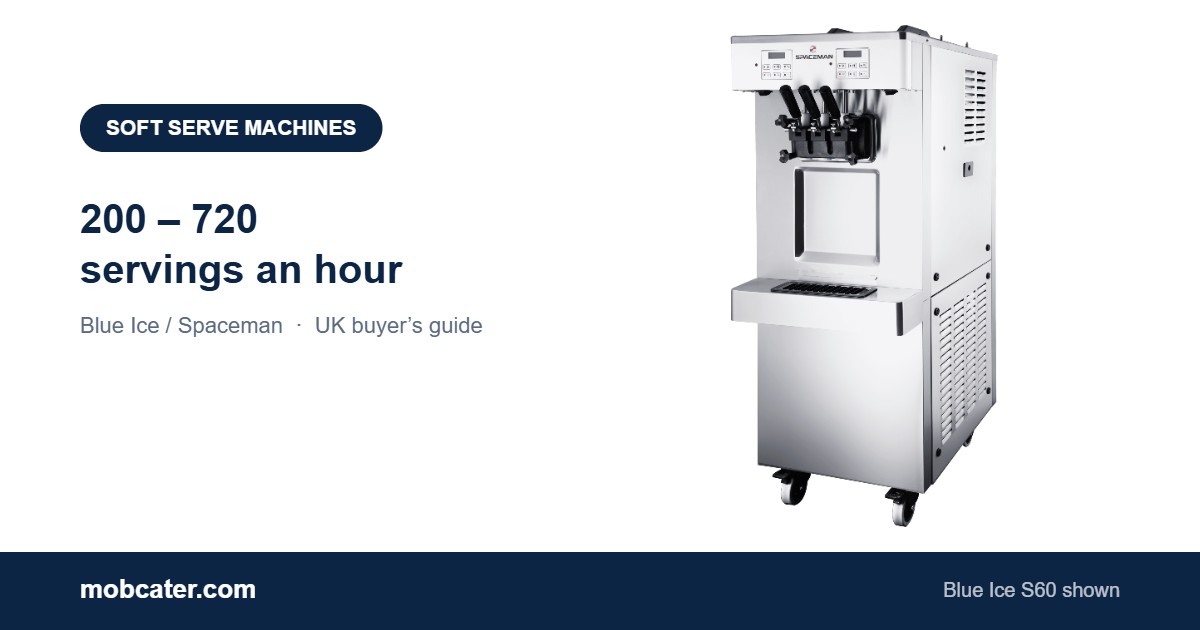 Blue Ice Spaceman S60 commercial soft serve ice cream machine, 550 servings per hour, twin twist freestanding model sold in the UK by MobCater
